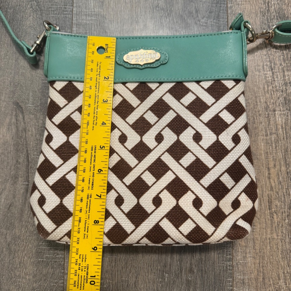 Spartina 449 Daufuskie Island Crossbody Bag Seafoam Green Geometric Linen Canvas - Picture 5 of 9